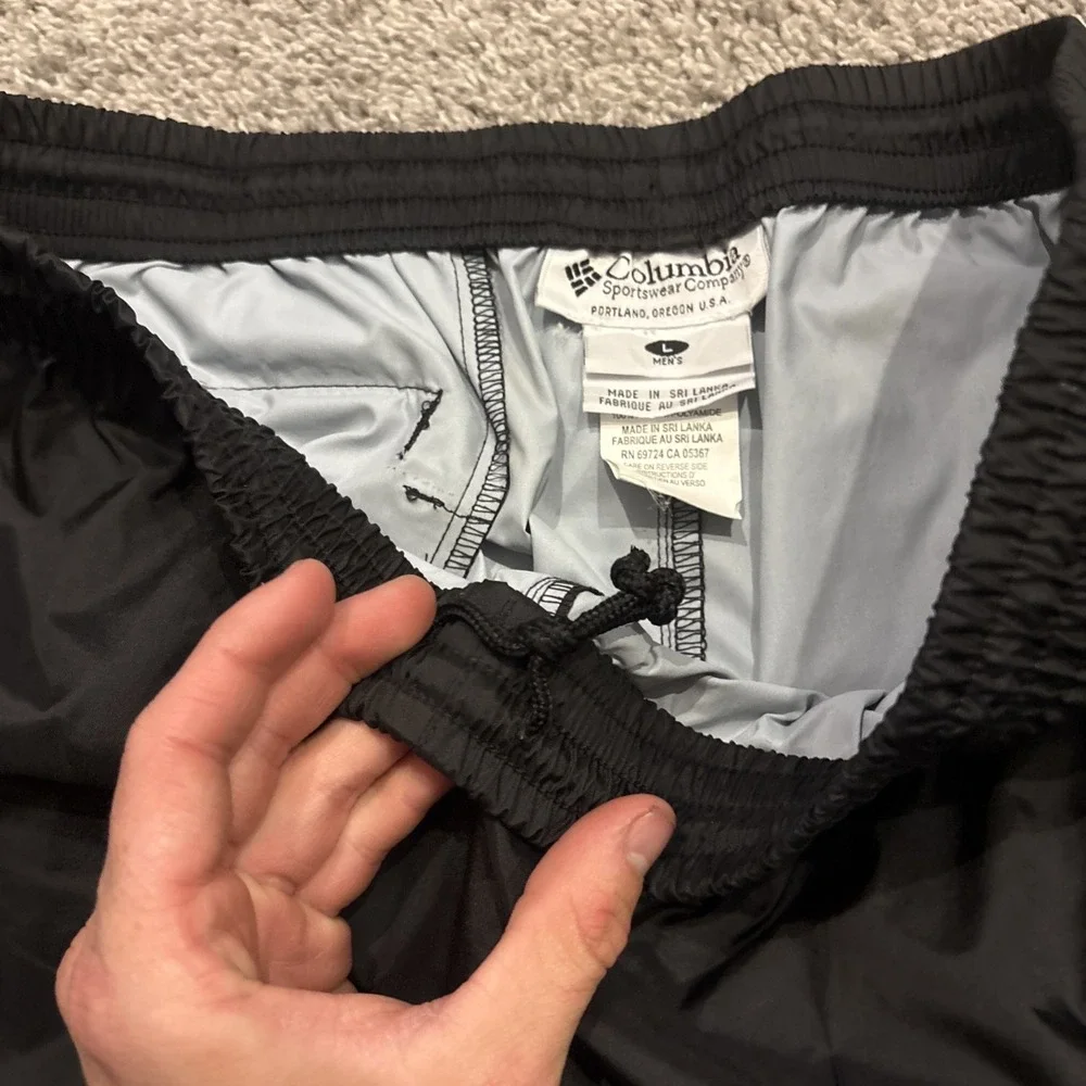 VINTAE Columbia mens Black Rain Pants Elastic Zip Ankles Large L USA Packable!